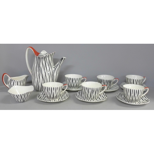 800 - A Midwinter Zambesi pattern six setting coffee set with coffee pot, sugar bowl, milk jug **PLEASE NO... 