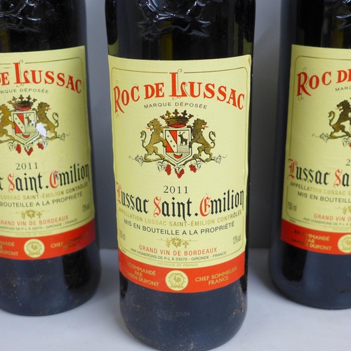 819 - Six bottles of Roc de Lussac, 2011, Lussac Saint-Emillion, Grand Vin de Bordeaux (cellar stored) **P... 