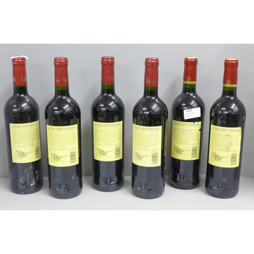 819 - Six bottles of Roc de Lussac, 2011, Lussac Saint-Emillion, Grand Vin de Bordeaux (cellar stored) **P... 