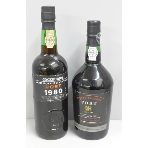 832 - Two bottles of Port, Cockburn's Late Bottled Vintage, 1980 and Finest Reserve Port **PLEASE NOTE THI... 