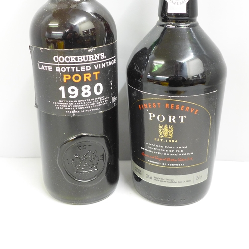 832 - Two bottles of Port, Cockburn's Late Bottled Vintage, 1980 and Finest Reserve Port **PLEASE NOTE THI... 