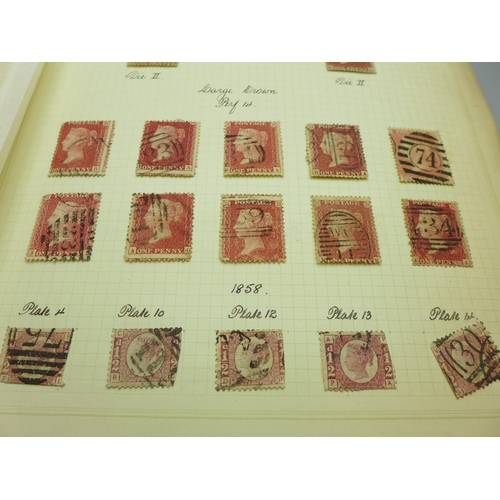 860 - Stamps; an album of GB postage stamps, including Penny Black, a Two Pence Blue, Penny Reds, (identif... 