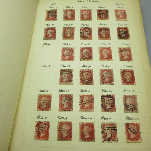 860 - Stamps; an album of GB postage stamps, including Penny Black, a Two Pence Blue, Penny Reds, (identif... 