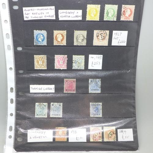 876 - Stamps; a stock sheet of Austro-Hungarian Occupation stamps, (identified and catalogued at over £600... 