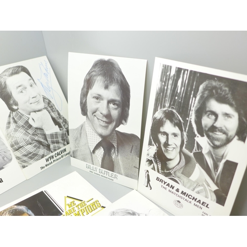 877 - A collection of celebrity publicity photographs and autographs including Harry Corbett and Sooty, Pe... 