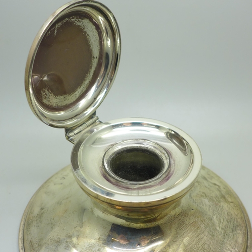 885 - A silver capstan inkwell, worn Birmingham marks, a/f