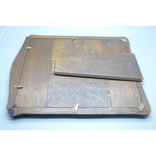 892 - A silver photograph frame with oak panel back and stand, Birmingham 1916, height 30cm