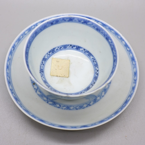 896 - The Nanking Cargo shipwreck tea bowl and saucer, 1752, with Christies label to the saucer, (small 'n... 