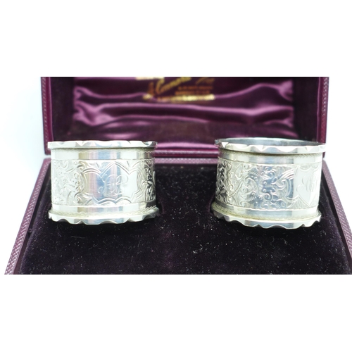 909 - A pair of silver napkin rings and one other silver napkin ring, 67g