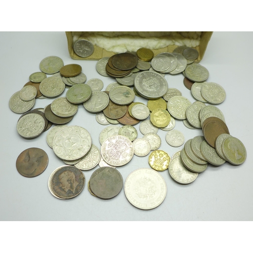 931 - A collection of coins including some half silver