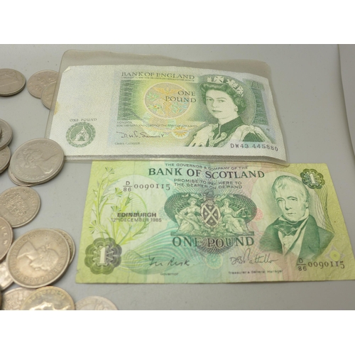 956 - A collection of British coins and bank notes