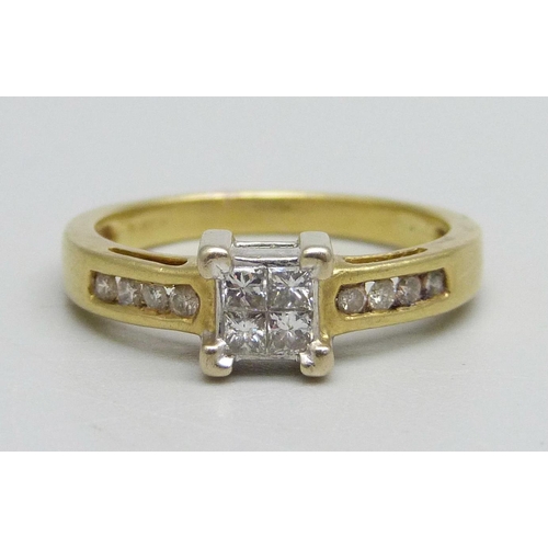 982 - An 18ct gold ring set with diamonds, 0.33ct, 4.2g, O