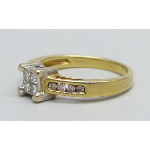 982 - An 18ct gold ring set with diamonds, 0.33ct, 4.2g, O