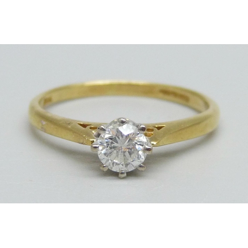 988 - An 18ct gold and diamond ring, 0.33ct, 2.5g, N/O