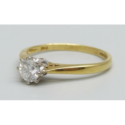 988 - An 18ct gold and diamond ring, 0.33ct, 2.5g, N/O