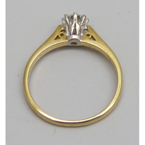 988 - An 18ct gold and diamond ring, 0.33ct, 2.5g, N/O