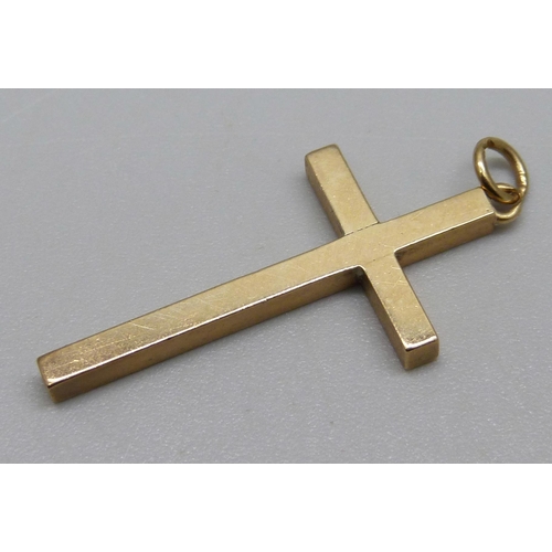 991 - A 9ct gold cross pendant, 3.4g, 3.8cm including loop