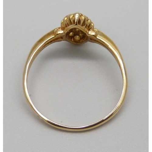 998 - A Victorian 18ct gold and diamond marquise shaped ring, Birmingham 1897, 2.9g, S