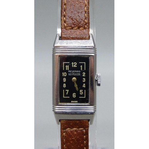 999 - A lady's Jaeger-LeCoultre Reverso wristwatch, inscription to reverse 'DMS'