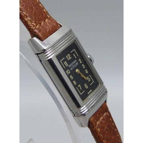 999 - A lady's Jaeger-LeCoultre Reverso wristwatch, inscription to reverse 'DMS'