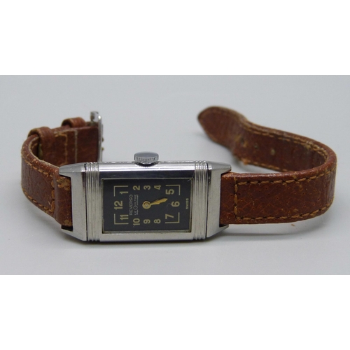 999 - A lady's Jaeger-LeCoultre Reverso wristwatch, inscription to reverse 'DMS'