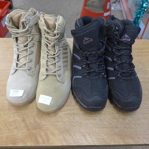 2100 - Two pairs of walking boots, size UK 8 cream and 11 black