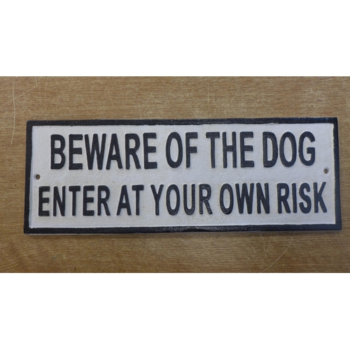 2127 - A cast metal Beware of the Dog plaque * this lot is subject to VAT