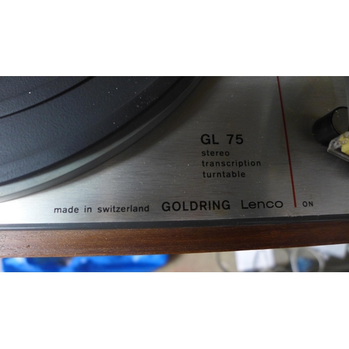 2165 - A Lenco Goldring  stereo transcription turntable (model:- GL-75)