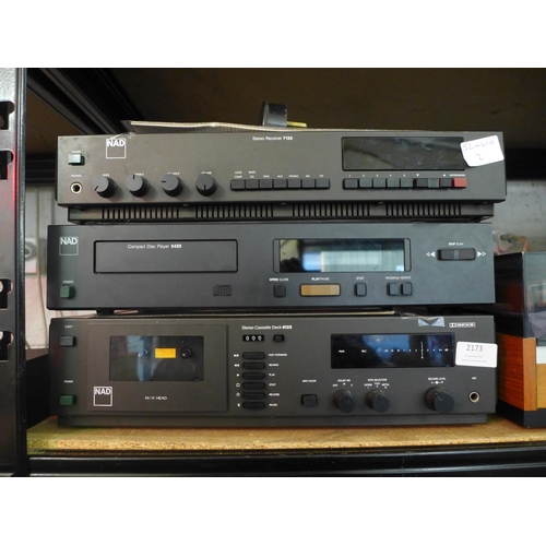 2173 - A NAD 6125 cassette deck, NAD 6420 CD player and NAD 7125 stereo receiver amp