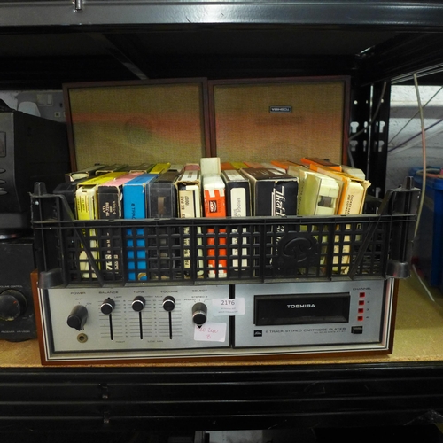 2176 - A Toshiba 8-track stereo tape player (model:- KT-87), two Toshiba speakers and approximately twenty ... 