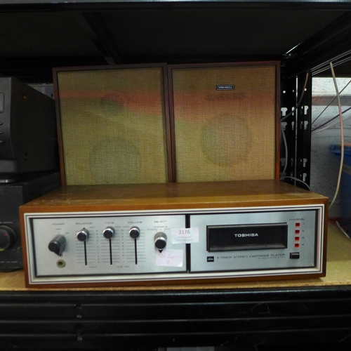 2176 - A Toshiba 8-track stereo tape player (model:- KT-87), two Toshiba speakers and approximately twenty ... 