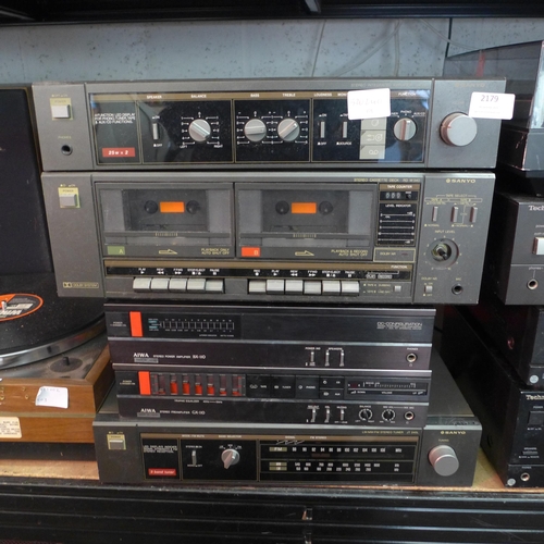 2179 - A quantity of stereo equipment:- Sanyo stereo integrated amplifier (model:- JA-240), Sanyo stereo ca... 