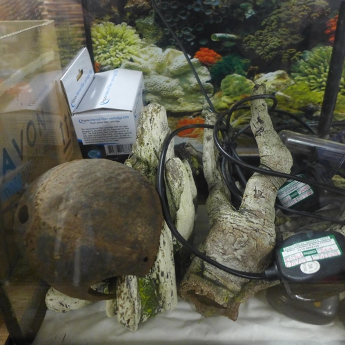 2342 - Superfish 80ltr tropical fish tank with accessories including pump filter, decorative items  and boo... 