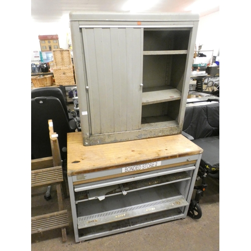 2253 - A two section workshop workbench and cabinet