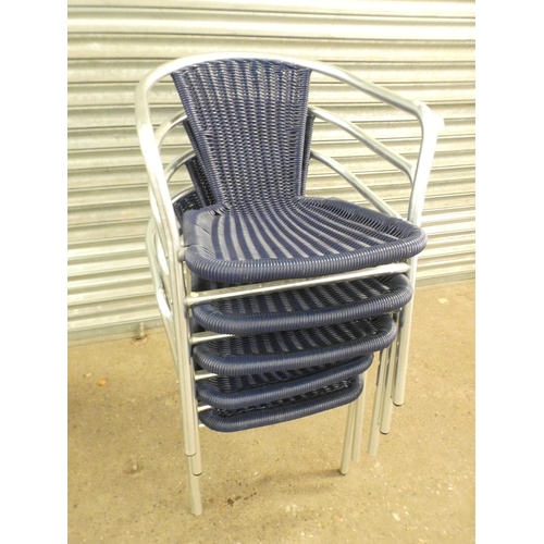 2258 - 5 stackable aluminium and rattan bistro chairs