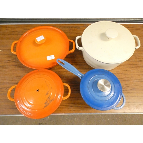 2317 - 4 Cast metal pans including one Le Creuset