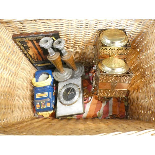 2321 - A quantity of vintage items; pottery, handbag, doll's pram, oil can and metalware