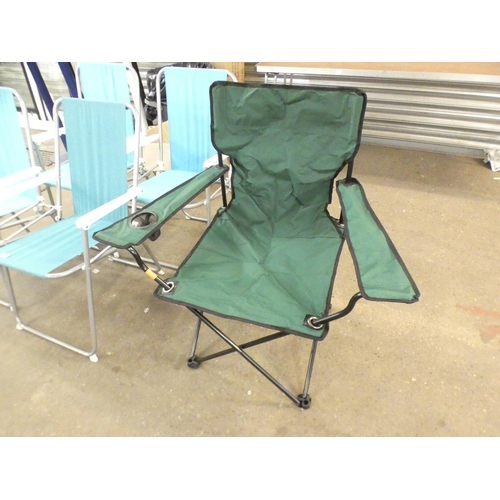 2329 - Five folding camping chairs, one in bag