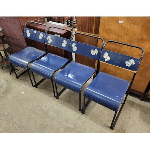 190B - A set of four mid 20th Century tubular steel stacking chairs