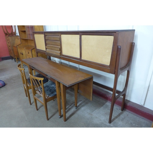 1 - An Elliotts of Newbury teak dining set, comprising; highboard, drop-leaf dining table and two chairs