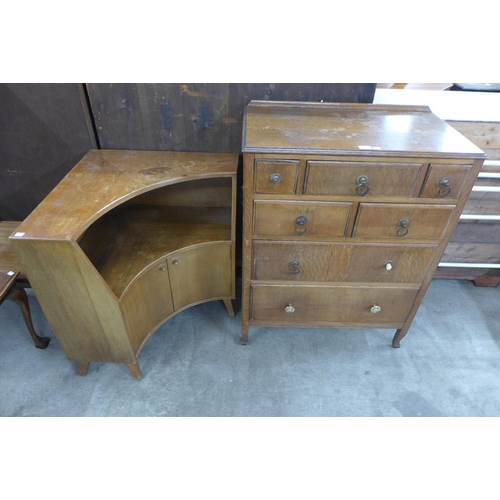 126 - An oak chest of drawers and a walnut corner cabinet