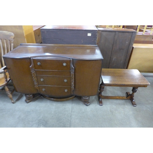 155 - An oak dresser, a mahogany corner cabinet, etc.