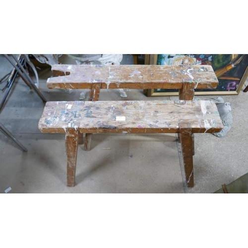 221 - A pair of vintage wood saw benches