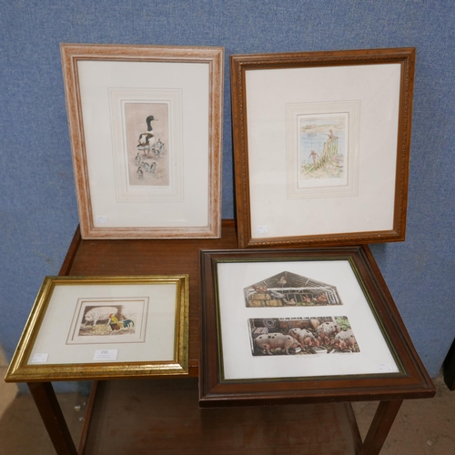 231 - Two signed limited edition Peter Partington (b. 1941) etchings and two others, all framed