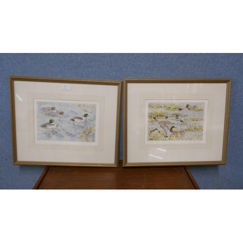 232 - A pair of signed limited edition Peter Partington (b.1941) etching, Mallards and Goldeneye, framed