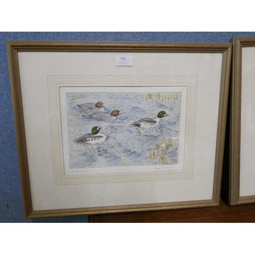 232 - A pair of signed limited edition Peter Partington (b.1941) etching, Mallards and Goldeneye, framed