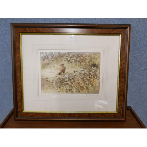 233 - A signed limited edition Peter Partington (b.1941) etching, Fox On The Trail, framed