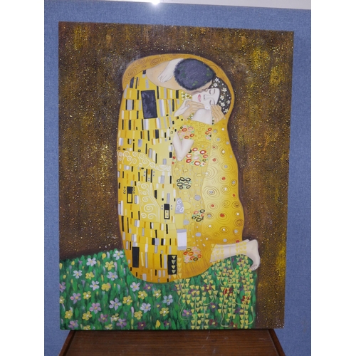 239 - After Gustav Klimt, The Kiss, mixed media, unframed