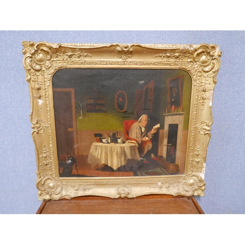 248 - English School (19th Century), interior scene, oil on canvas, unsigned, framed