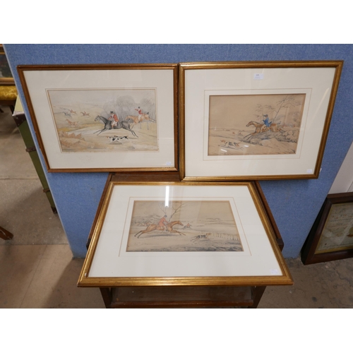 249 - After S.H. Alken, three fox hunting scenes, watercolour, framed